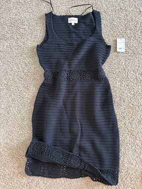 Lucky Brand Black Crochet Trim Knit Mini Dress